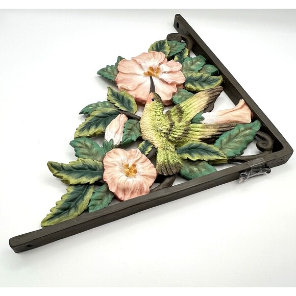 Decorative Hummingbird Wall Corner Brackets Resin Hibiscus Corbels 12" Deep Tall - Picture 6 of 8
